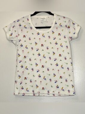 Vintage Newport White Short-Sleeve Tee with Multicolor Nautical & Floral Motifs